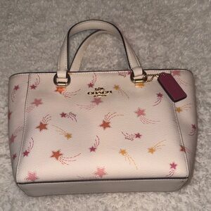 Coach Cream Tote with Pink and Orange Star Design